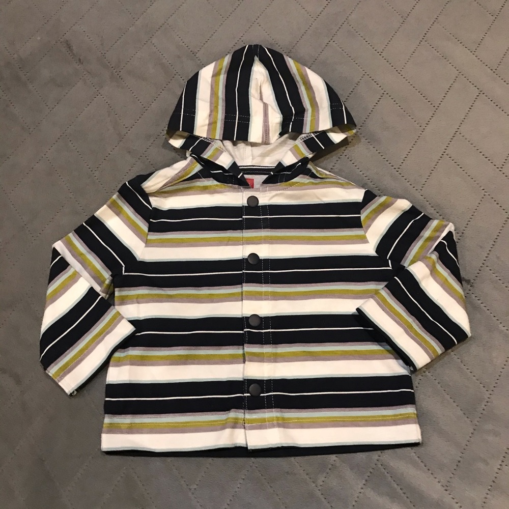 EUC Tea Collection Boys Button-Up Striped Hoodie 3-6M